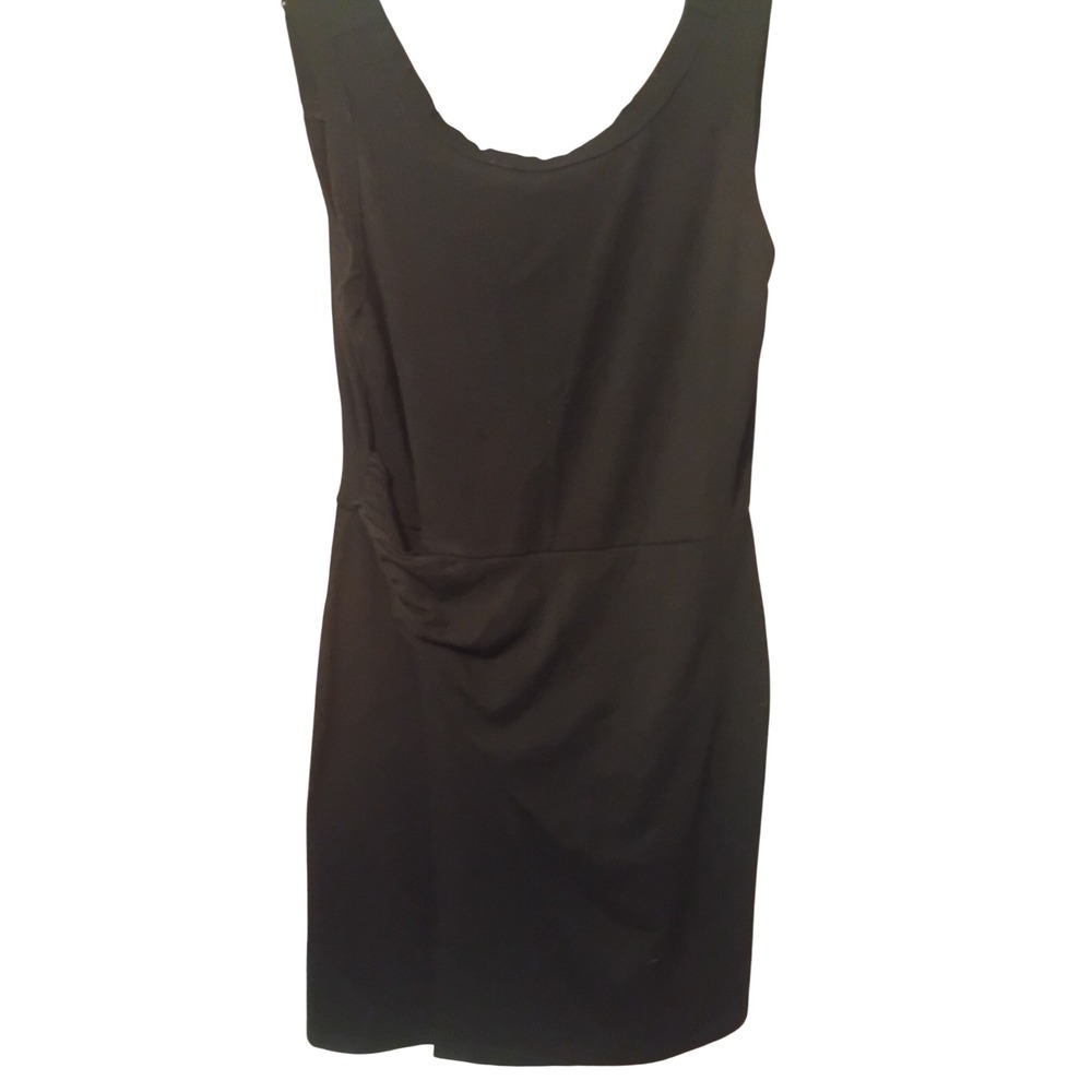 Womens Black Sleeveless Scoop Neck Draped Waist Pleated Mini Dress Medium